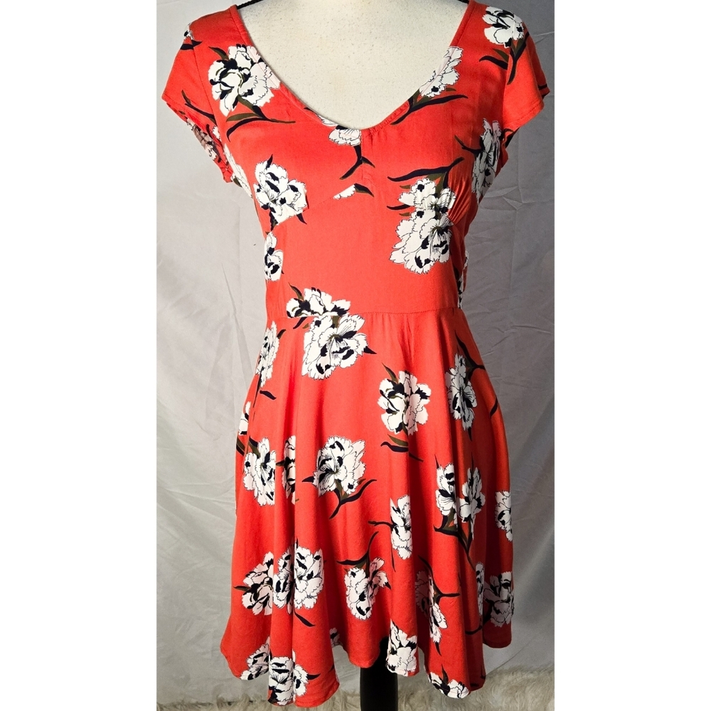 Abercrombie & Fitch Dress Floral A Line Midi Red White Sundress